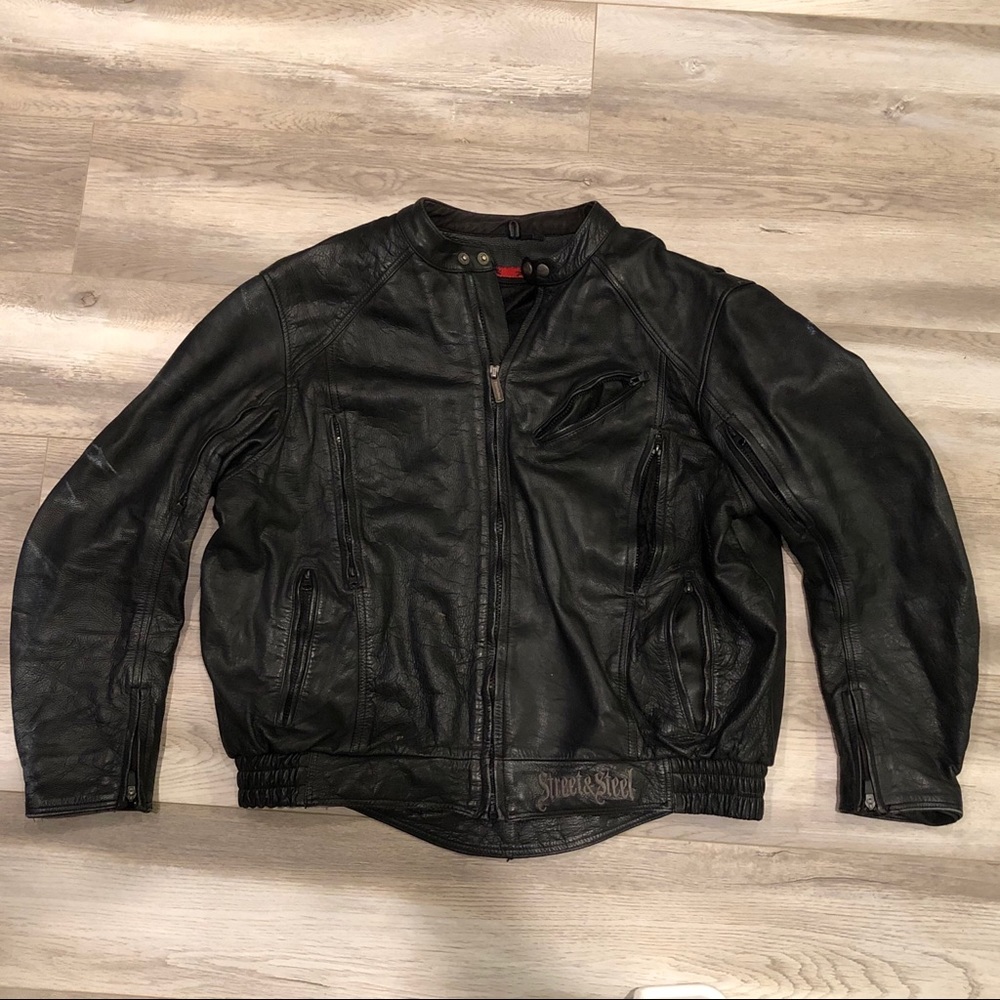 Street Steel Men Leather Motorcycle Bomber Jacket